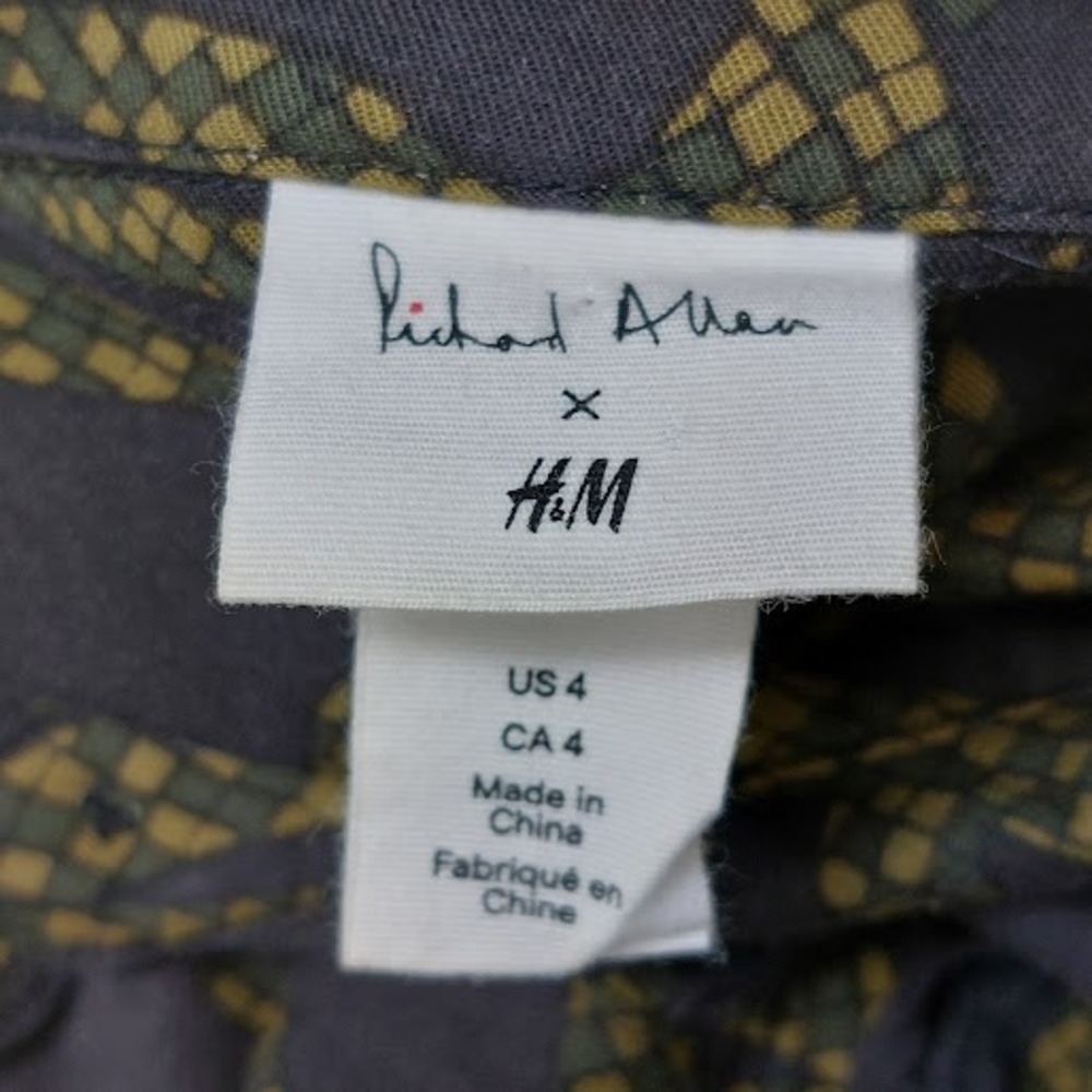 Richard Allen x H&M Shirt Dress Women's Size 4 Grey Green Snake Print Maxi Mod - Picture 9 of 11